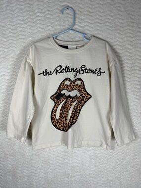 Zara Cream Long-Sleeve Tee with Leopard Tongue Graphic